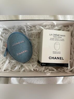 CHANEL La Crème Main denim Pouch and hand cream